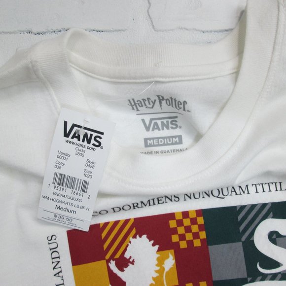 NWT Vans Harry Potter Hogwarts Houses White Long Sleeve Tee Shirt - Picture 5 of 6